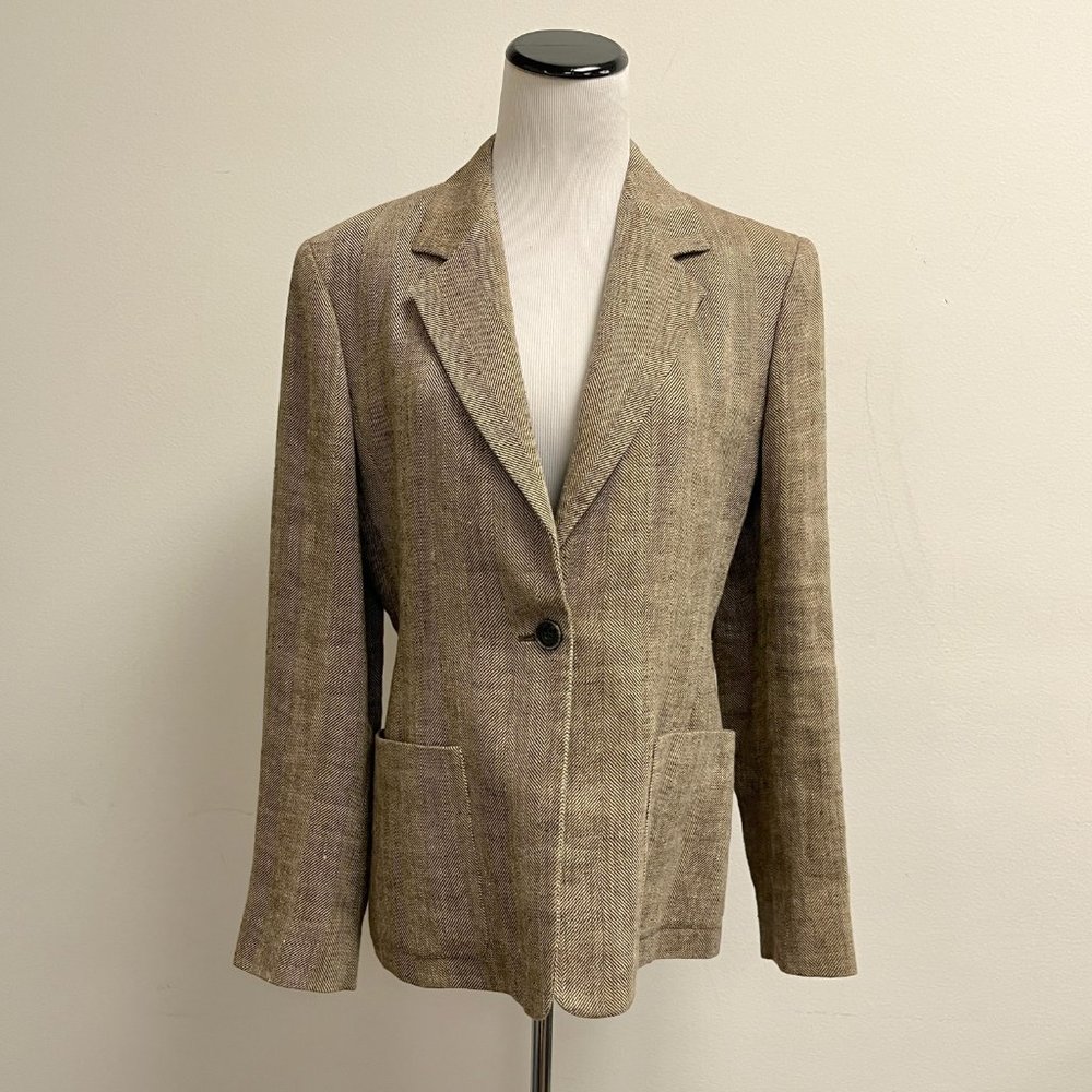 Max Mara herringbone blazer brown tan Italy linen 8